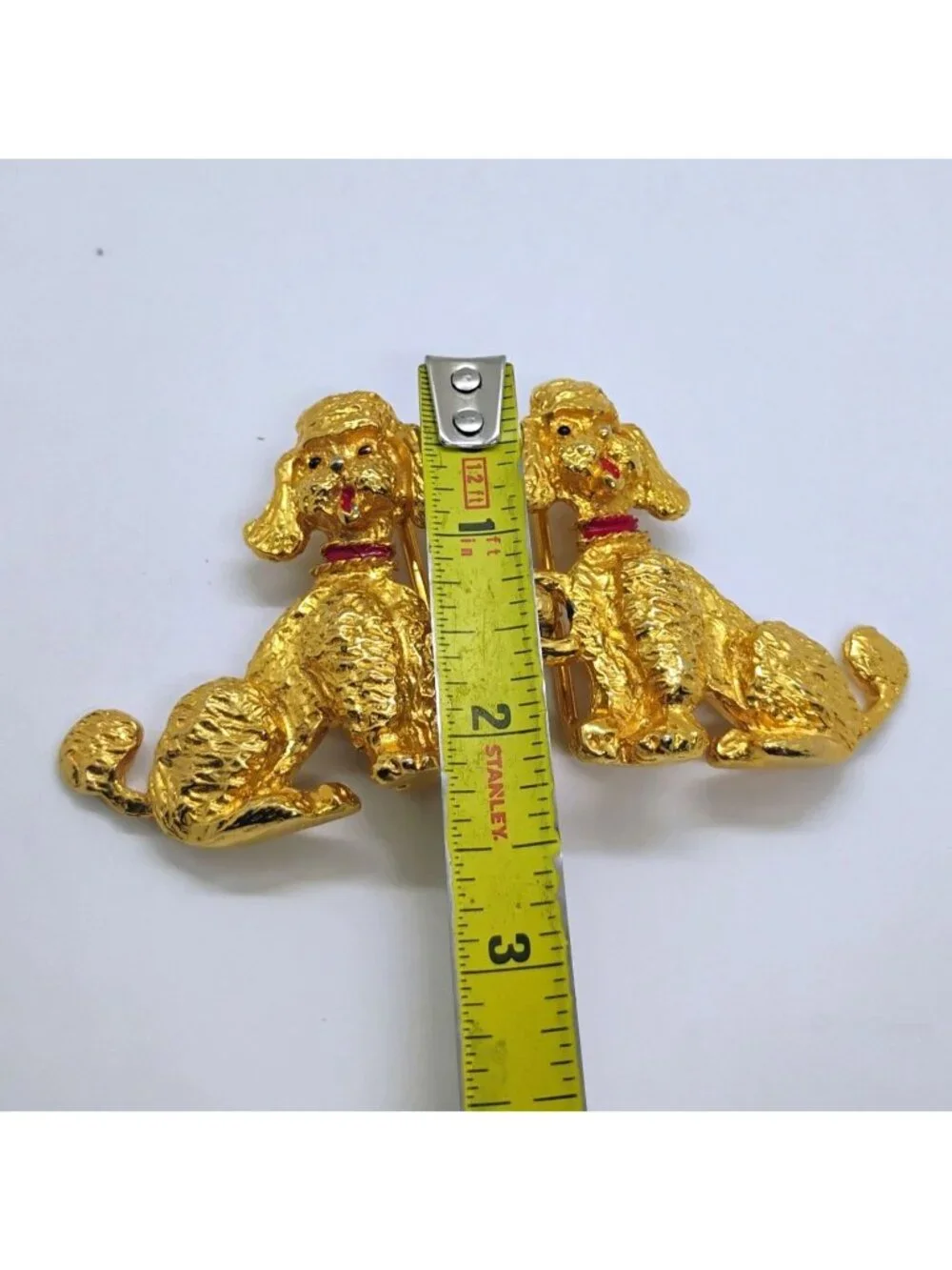 Vtg 1973 Designer Signed Mimi di N Double Poodle Dog Belt Buckle Gold Tone